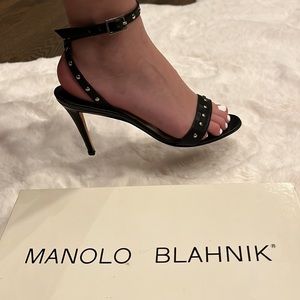 Manila Blahnik Black Leather Sandals